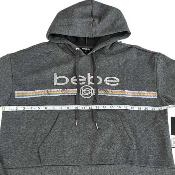 Bebe Women's Sequin Logo Hoodie Charcoal BP2350B Large NWT Thumbholes Kangaroo P - Picture 8 of 11